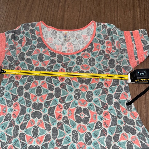 Lularoe Womens Small Shirt Tunic Top Varsity Stripes Salmon Teal Gray Comfy - Picture 7 of 9